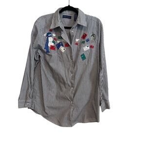 Vintage Karen Scott Christmas Button Up Top Size Medium